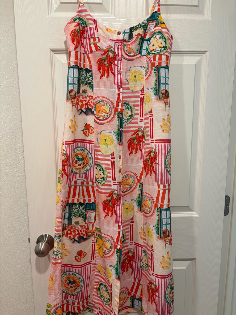 Zara Pink Patterned Button-Front Maxi Skirt with Red and Green Accents